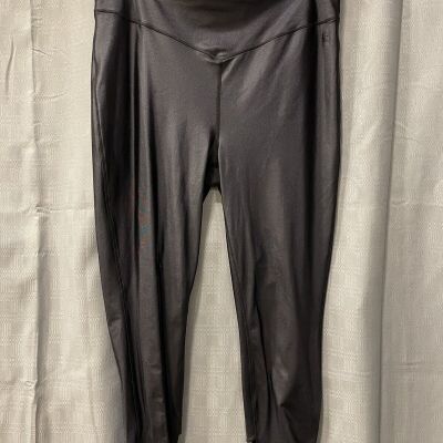 Good American Leggings Shiny Black Sz 5 Ankle Cutout Wet Look Athleticwear